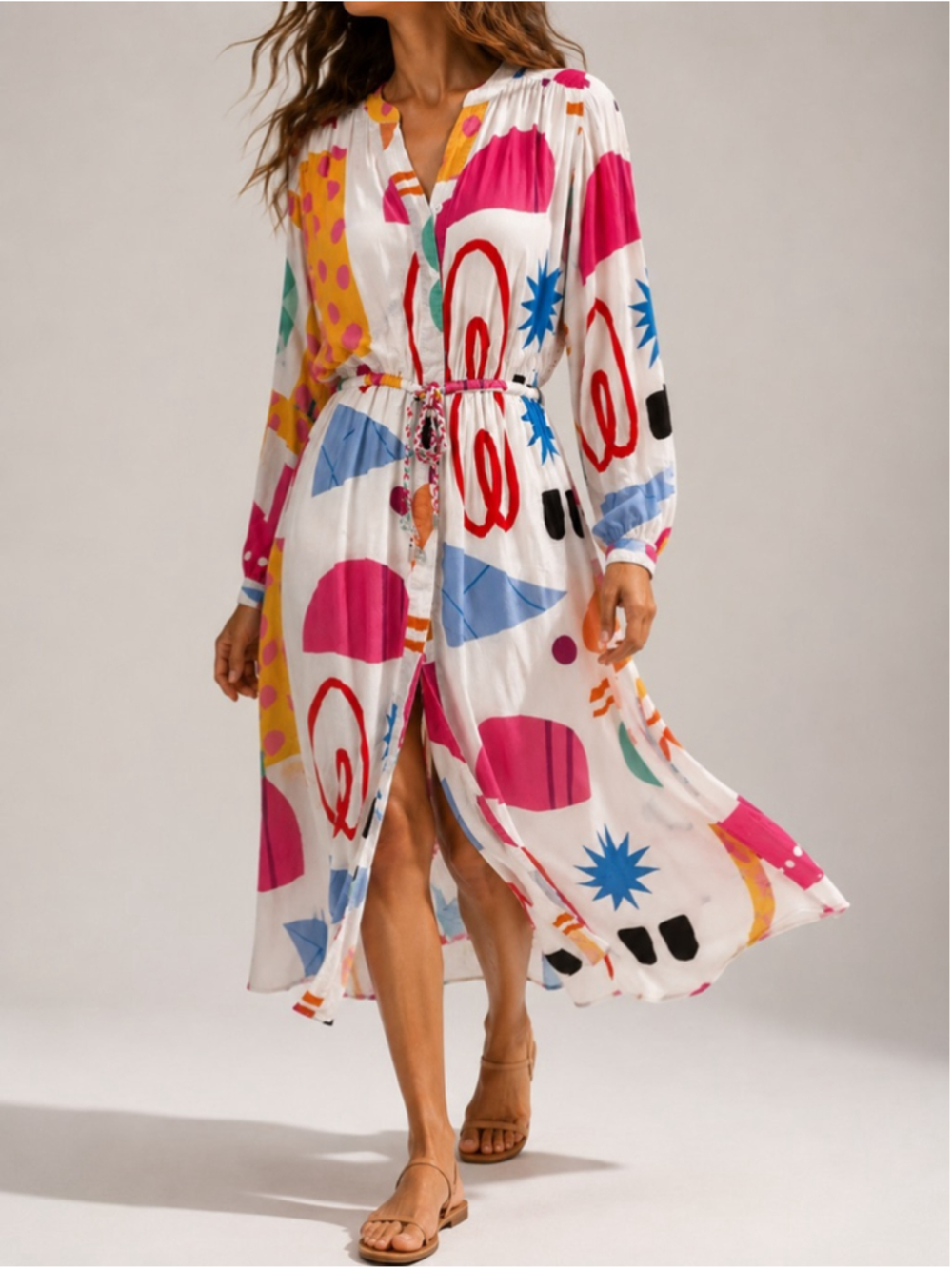Soi Paris Cotton Midi Dress Abstract Print Sz 4